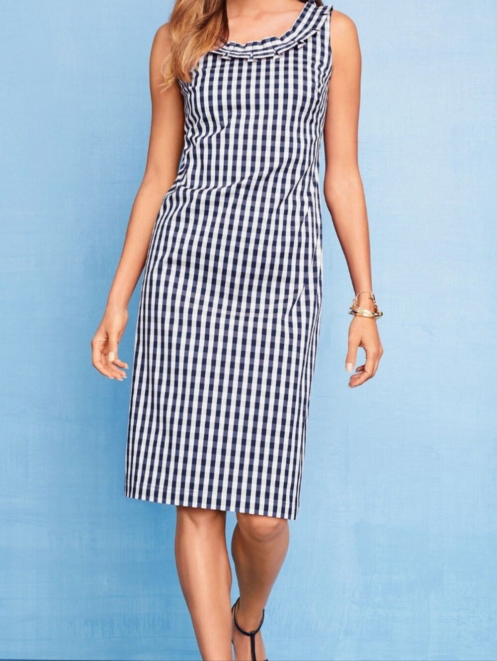 Talbots Sleeveless Black and White Gingham Dress with Ruffled Collar 8